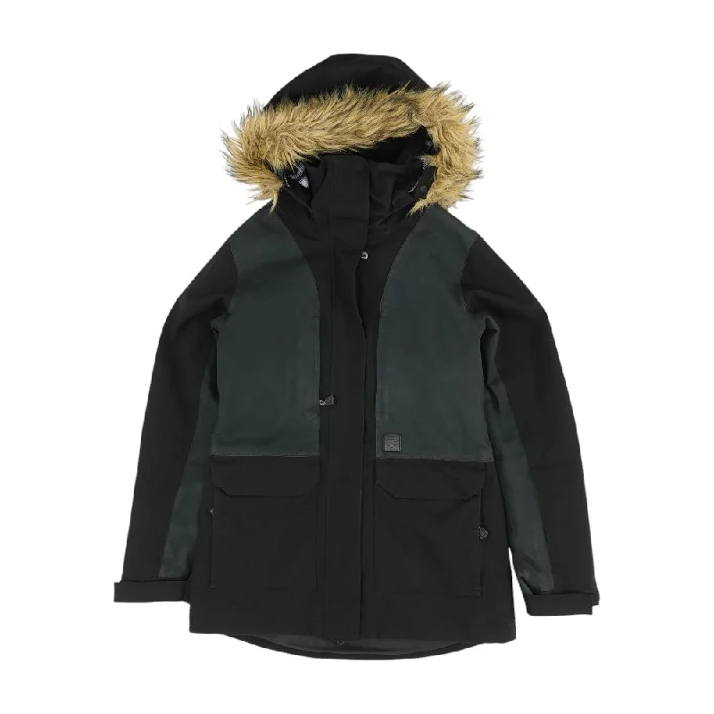 Black Solid Ski Coat Mesh Canvas Denim