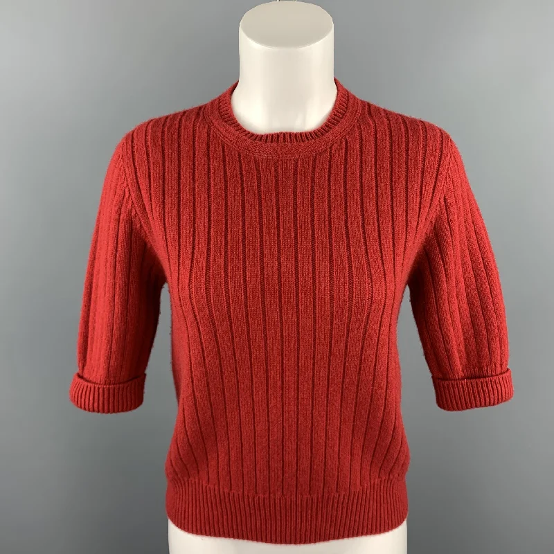 BOTTEGA VENETA Size M Red Knitted Cashmere / Wool Short Sleeve Pullover Fleece Warm Pullover BOTTEGA VENETA Size M Red Knitted Cashmere / Wool Short Sleeve Pullover Fleece Warm Pullover