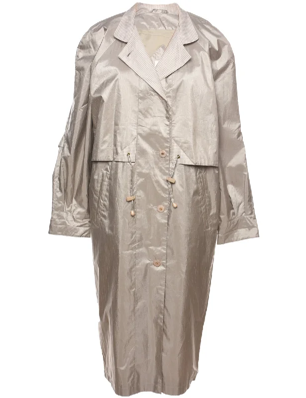 Single Breasted Classic Beige Trench Coat - XL Herringbone Houndstooth Plaid