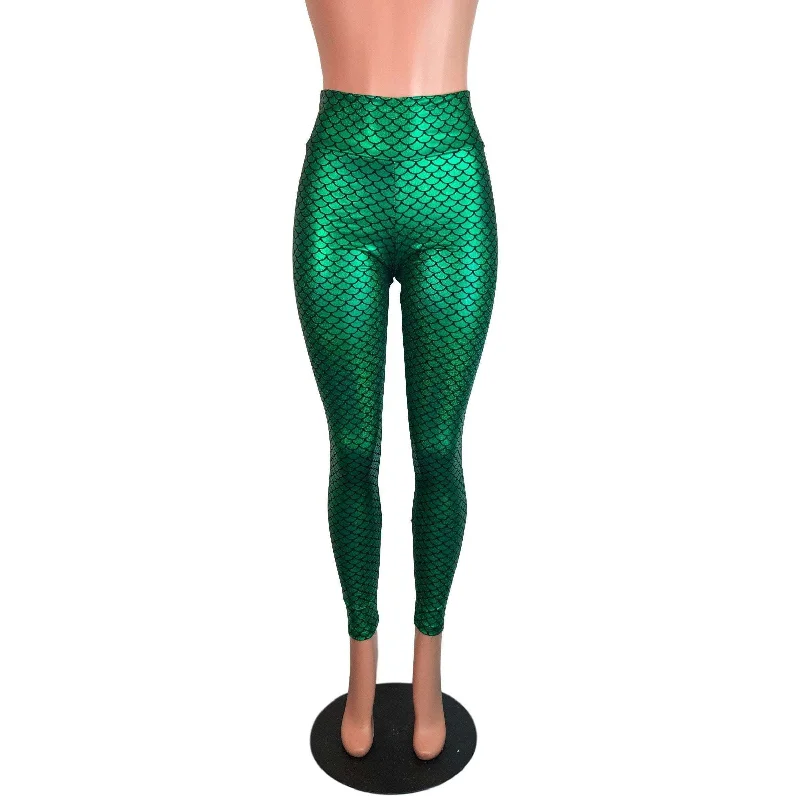 Green Mermaid Scale Holographic High Waisted Leggings Pants Comfortable Cold Weather Leggings Green Mermaid Scale Holographic High Waisted Leggings Pants Comfortable Cold Weather Leggings