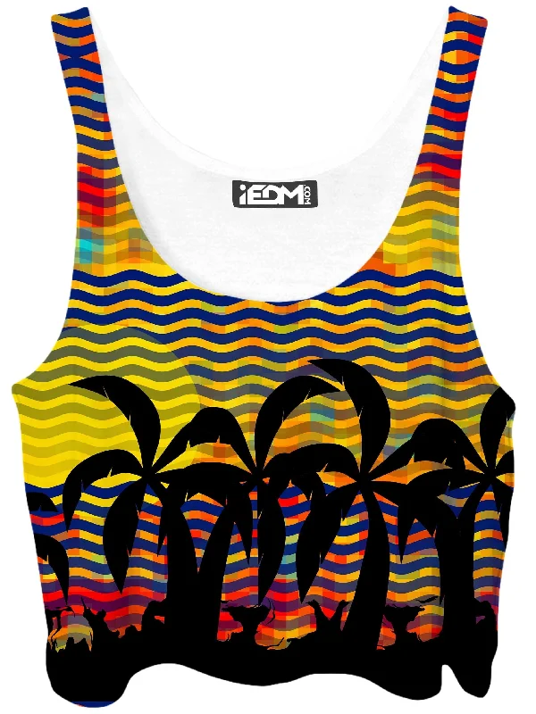 Trippy Tropical Nights Crop Top Graphic Embroidered Appliqued