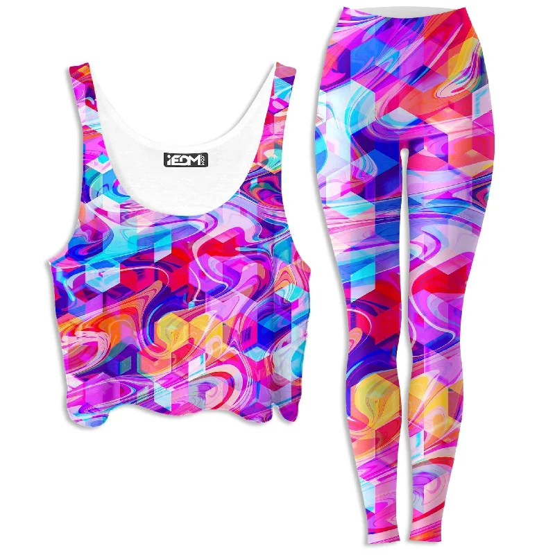 Cubic Drop Crop Top and Leggings Combo Notch Collar Peter Pan Collar Cowl Neck