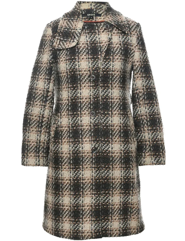 DKNY Checked Pattern Wool Coat - M Chenille Brocade Lace
