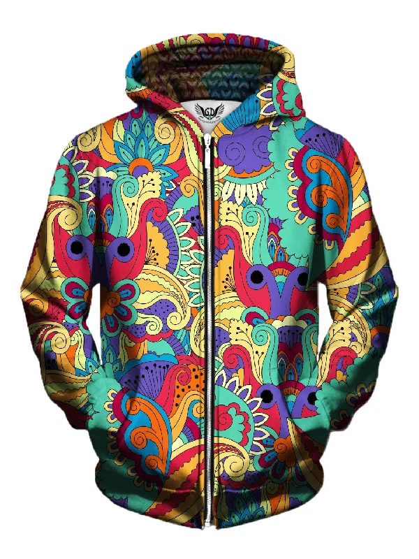 Wonderland Retro Paisley Flower Zip-Up Hoodie Hoodie Dress Longline Feminine