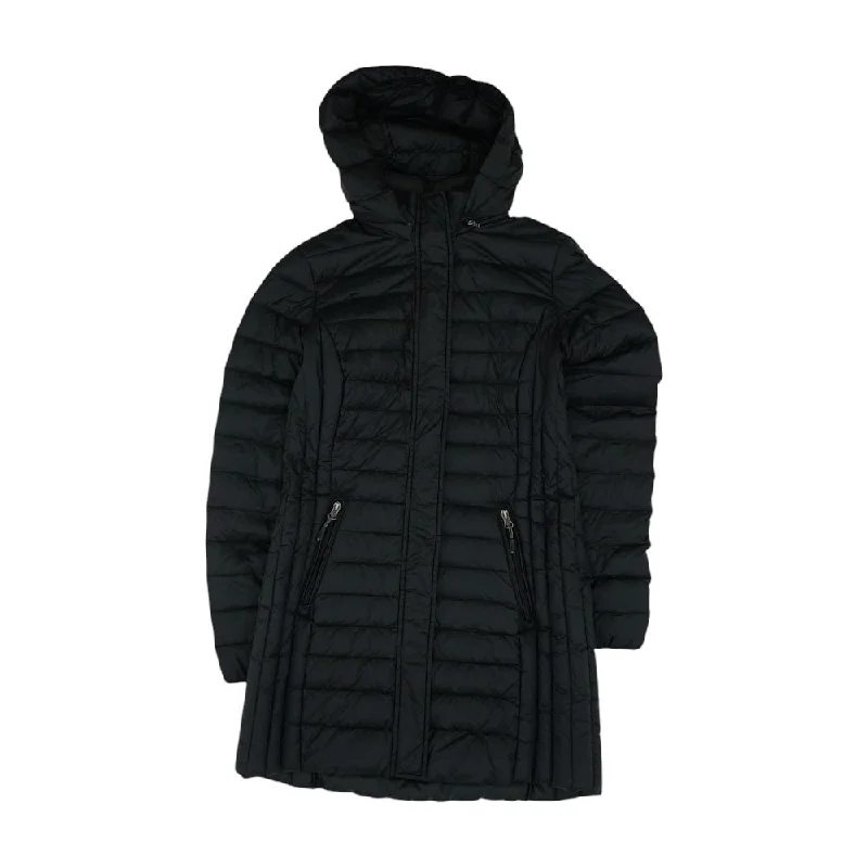 Black Solid Puffer Coat Wool Cashmere Tweed