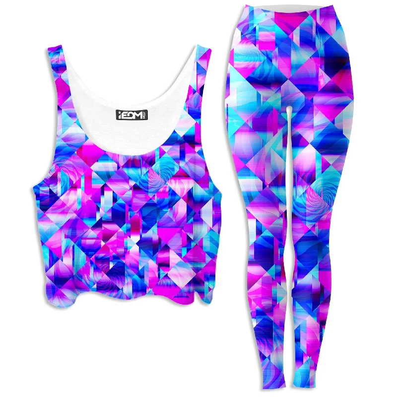 Blossom Trippy Crop Top and Leggings Combo Ribbed Striped Patterned