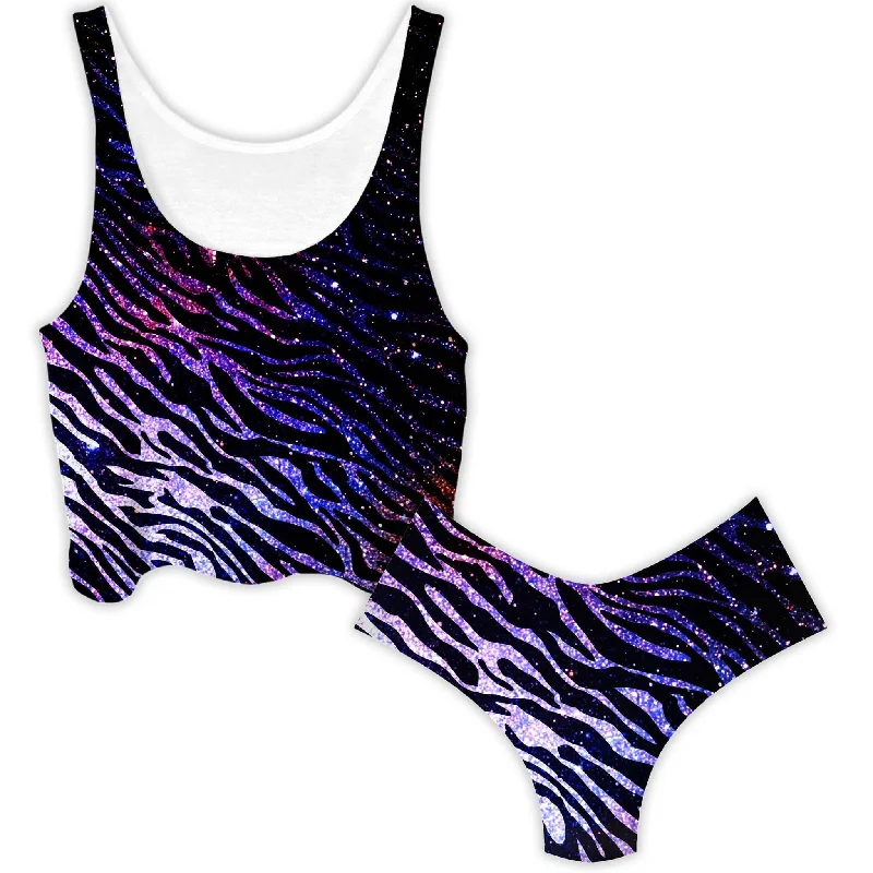 Zebra of the Night Crop Top and Booty Shorts Combo Front Pockets Side Pockets Patch Pockets