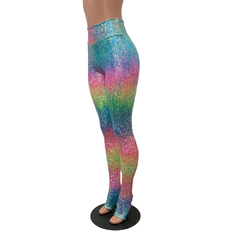 Holographic Rainbow Stirrup Leggings Comfortable Lounge Leggings