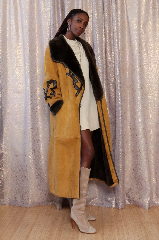 Jacques Jekel Shearling Appliqué coat S/M Square Neck One-Shoulder Off-the-Shoulder