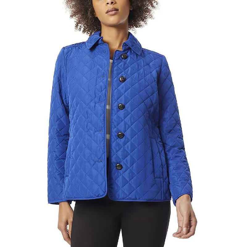 Jones New York Womens Button Long Sleeves Quilted Coat Bomber Denim Leather