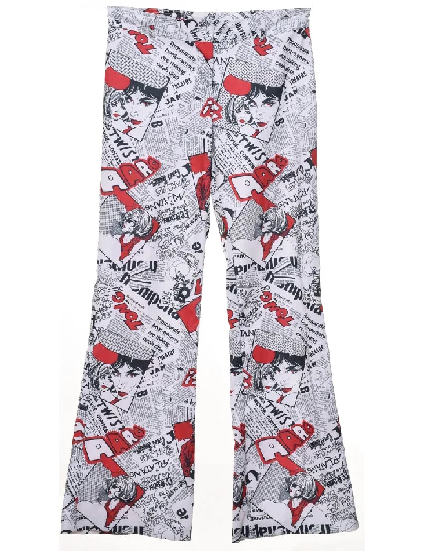 Novelty Print Trousers - W30 L32 Trousers Fleece Cozy