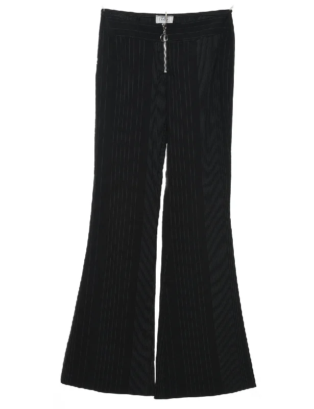 Wide Leg Pinstriped Trousers - W26 L32 Trousers Leather Faux