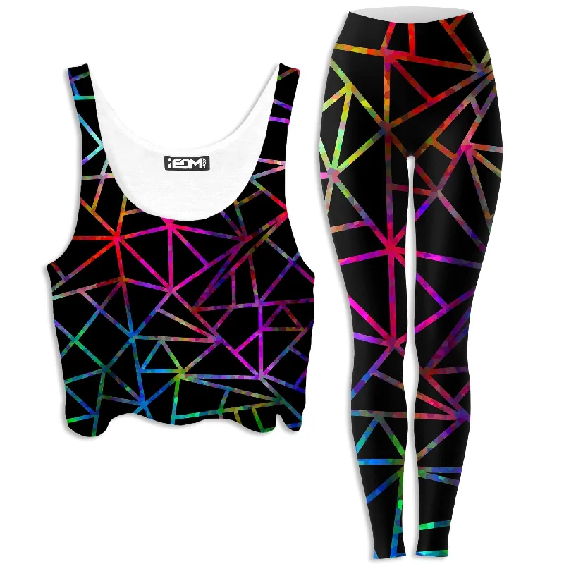 Webbed Geometric Crop Top and Leggings Combo Terry Blend Velvet Blend Canvas Blend