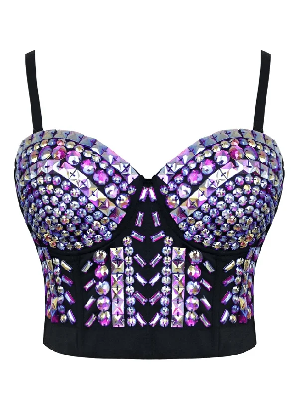 Women's Steampunk Studs Rivets Beaded Clubwear Bustier Crop Top Bra Notch Collar Peter Pan Collar Cowl Neck Women's Steampunk Studs Rivets Beaded Clubwear Bustier Crop Top Bra Notch Collar Peter Pan Collar Cowl Neck