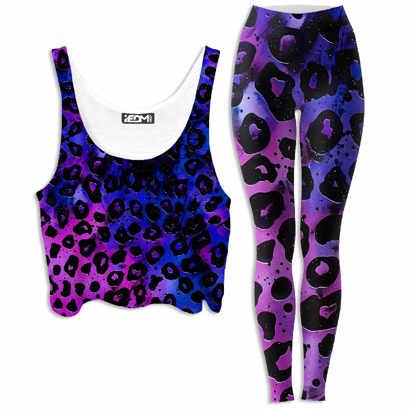 Wild Midnight Crop Top and Leggings Combo Satin Fabric Silk Fabric Chiffon Fabric