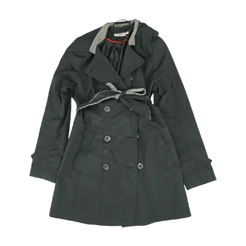 Black Solid Coat Buttoned Zippered Snapped