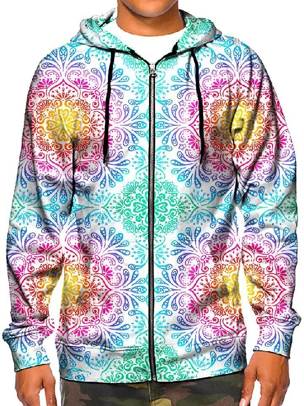 Dyed Doodles Zip-Up Hoodie Hoodie with Hem Patch Decorative Personalized