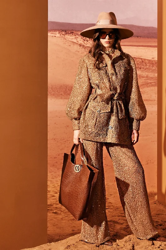 Sequined top paired iwth matching trousers Trousers Elastic Waist Soft