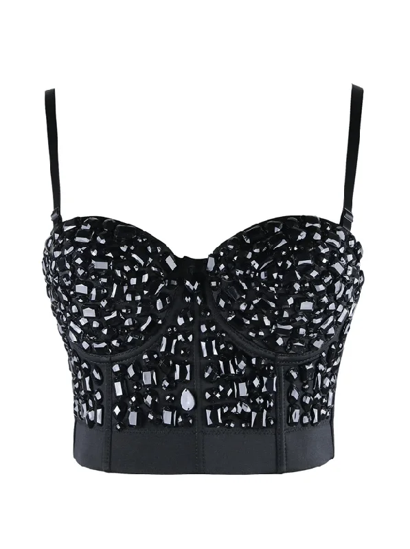 Women's Punk Rhinestone Push Up Bra Clubwear Party Bustier Crop Top Denim Fabric Leather Fabric Suede Fabric Women's Punk Rhinestone Push Up Bra Clubwear Party Bustier Crop Top Denim Fabric Leather Fabric Suede Fabric