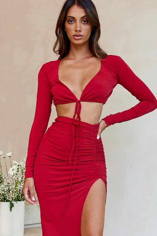 Manhattan Nights Long Sleeve String Tie-Up Crop Top Wine Zippered Front Buttoned Front Snap Front Manhattan Nights Long Sleeve String Tie-Up Crop Top Wine Zippered Front Buttoned Front Snap Front