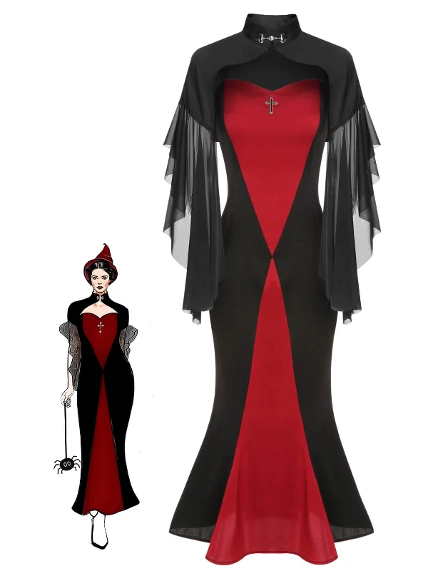 2PCS 1930s Halloween Fishtail Dress & Sheer Coat Three-Quarter Sleeve Elbow Sleeve Wrist Sleeve