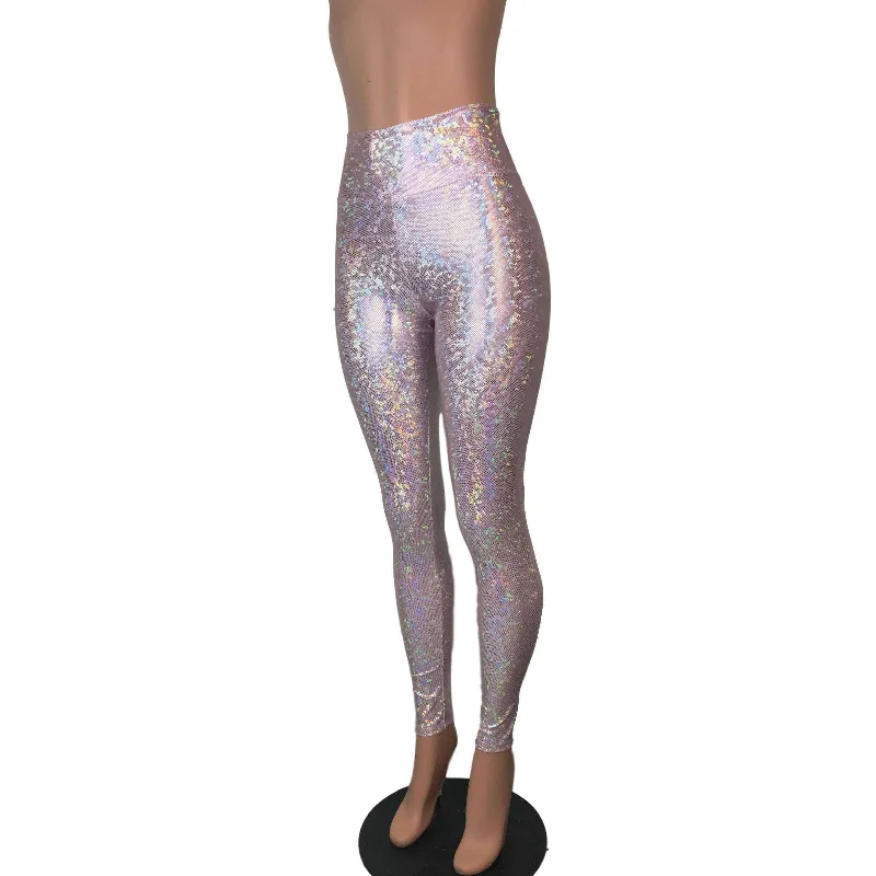 Blush Pink Shattered Glass Holographic Leggings Pants Fashionable Quick-Dry Leggings Blush Pink Shattered Glass Holographic Leggings Pants Fashionable Quick-Dry Leggings