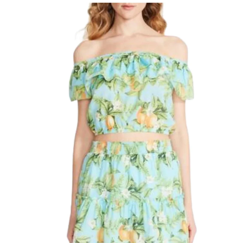 STEVE MADDEN - Zest for Life Printed Crop Top Zippered Buttoned Snapped