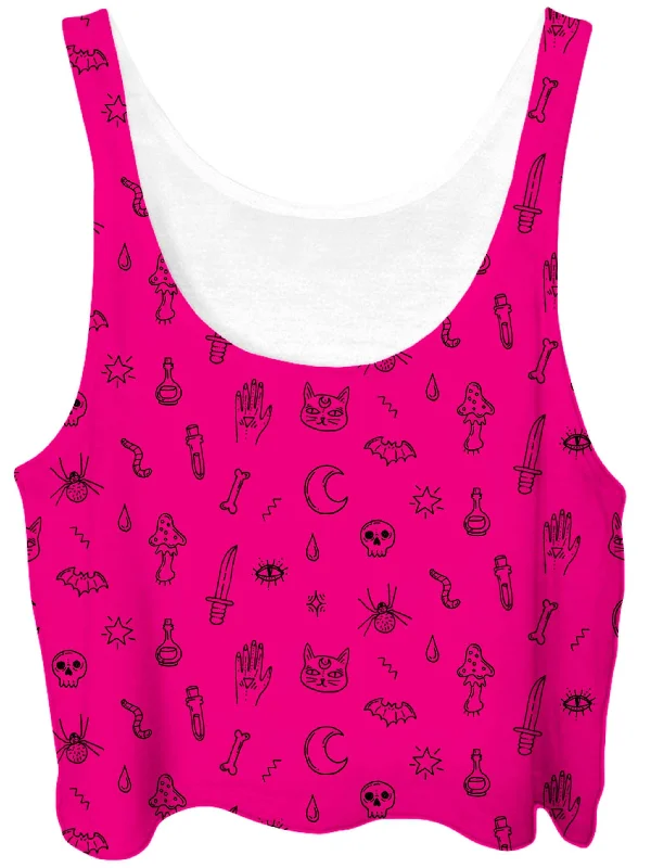 Pink Pattern Crop Top Print Jacquard Patchwork