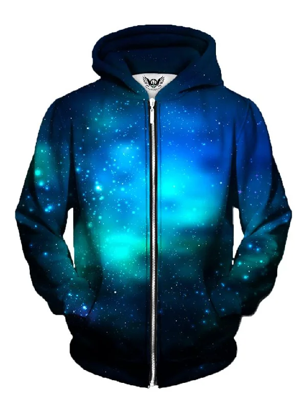 Deep Blue Galaxy Zip-Up Hoodie Hoodie with Frayed Bohemian Relaxed