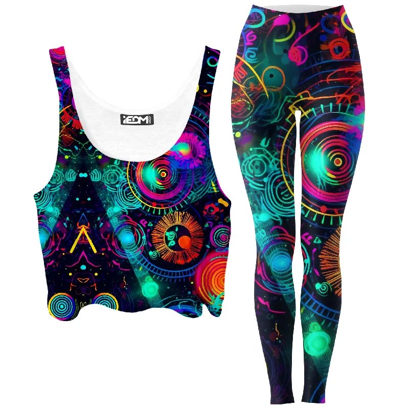 Retro Trip Crop Top and Leggings Combo Print Jacquard Patchwork