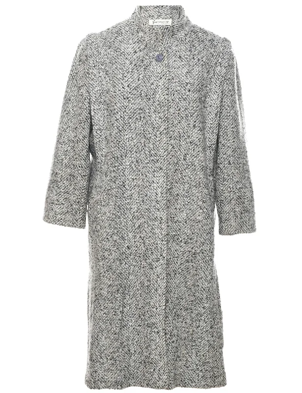 Grey Wool Coat - L Solid Print Jacquard