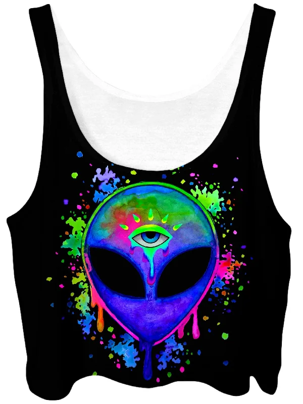 Splatter Alien Crop Top Satin Blend Silk Blend Wool Blend