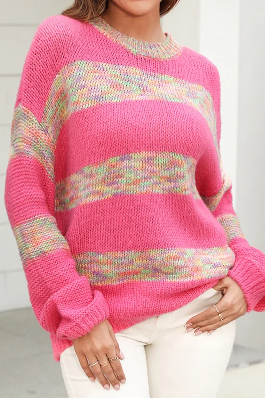 COLOR BLOCK OVERSIZED LOOSE FIT PULLOVER SWEATER Blouson Sleeve Pullover