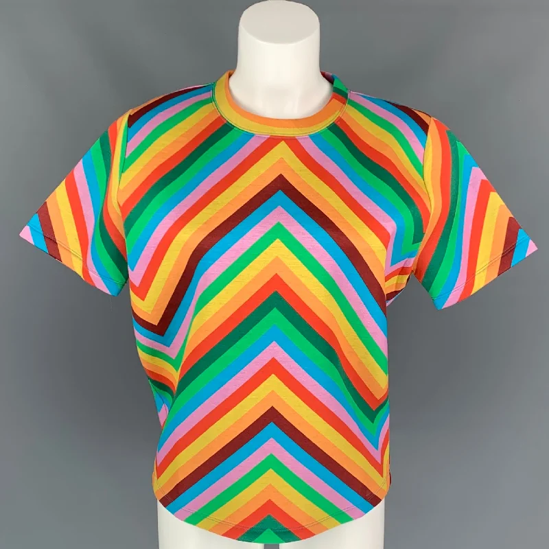 VALENTINO Size S Multi-Color Chevron Print Cotton Oversized Boxy Pullover Shawl Collar Sweater