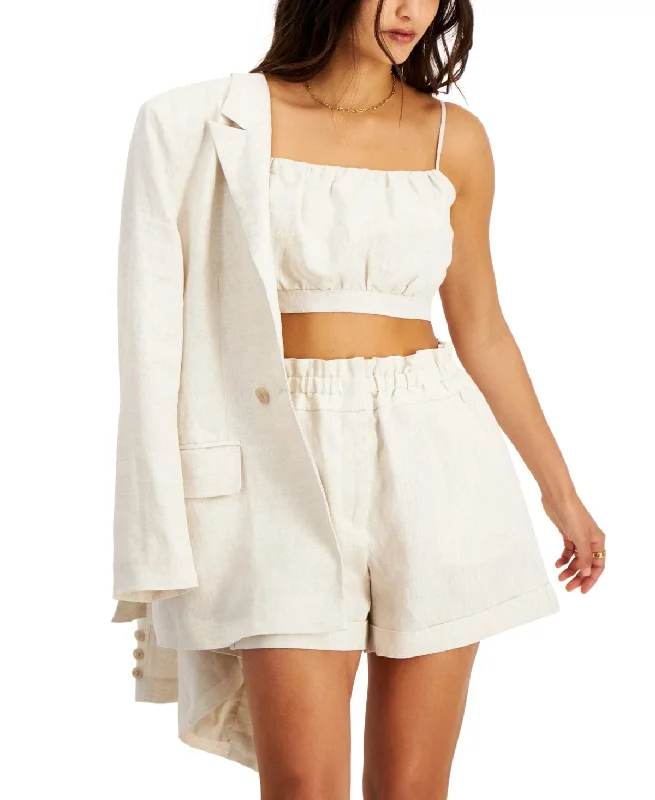 LEYDEN -  Linen Gathered Cami Crop Top Collared Crew Neck Turtle Neck
