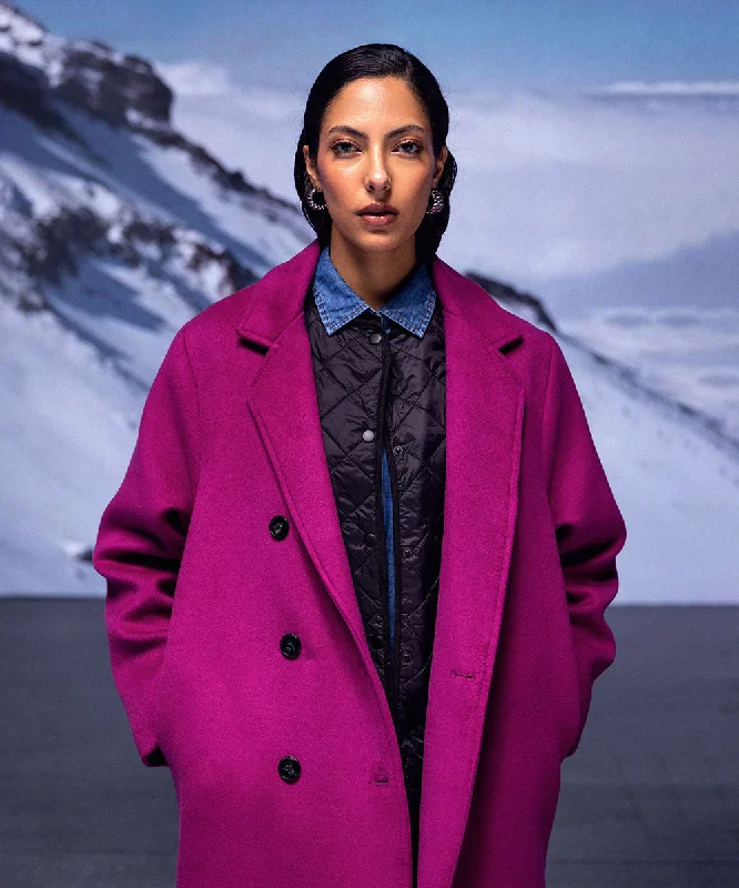Double Breasted Coat with Side Pockets Mesh Canvas Denim