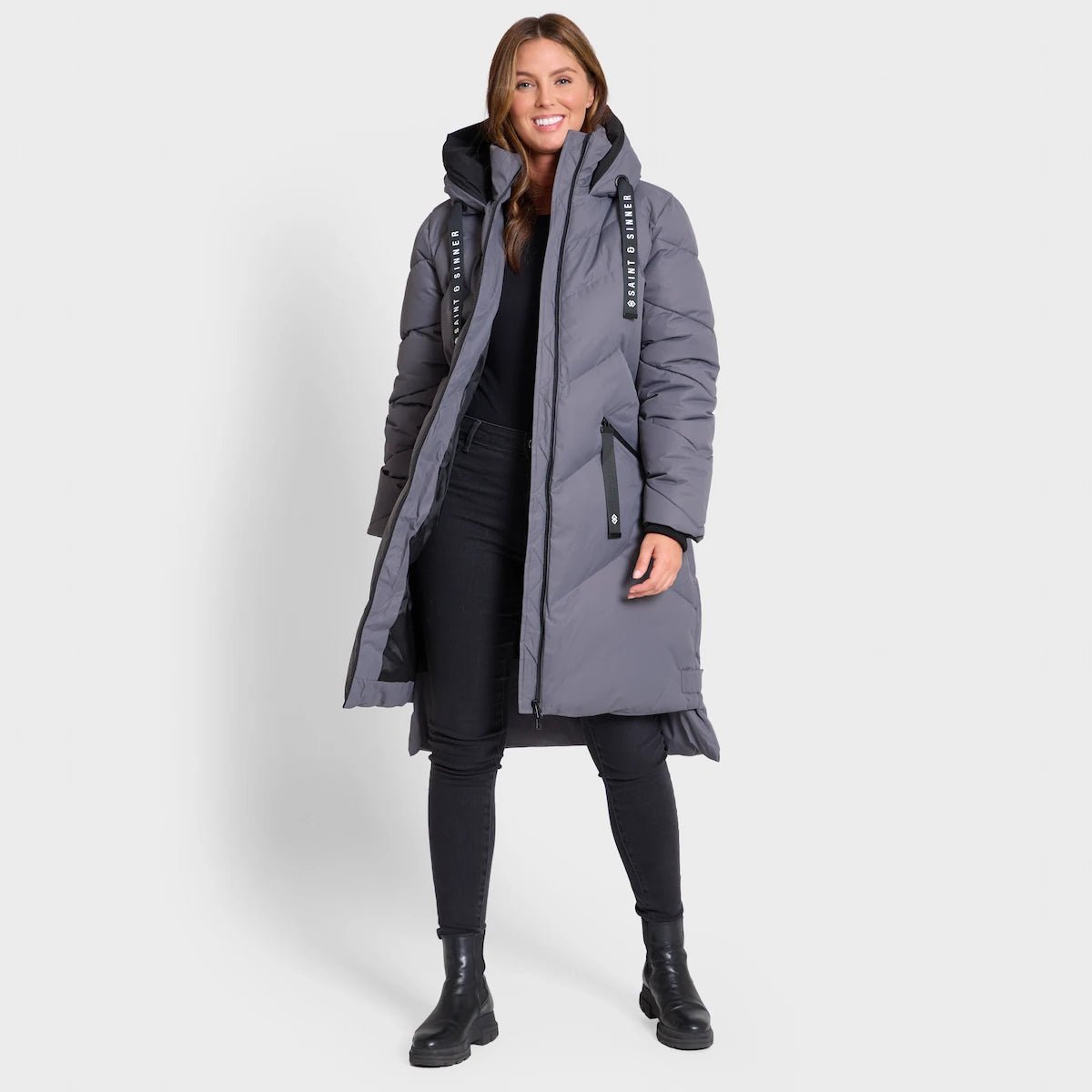Saint and Sinner Graphite Quilted Coat Appliqued Beaded Sequined