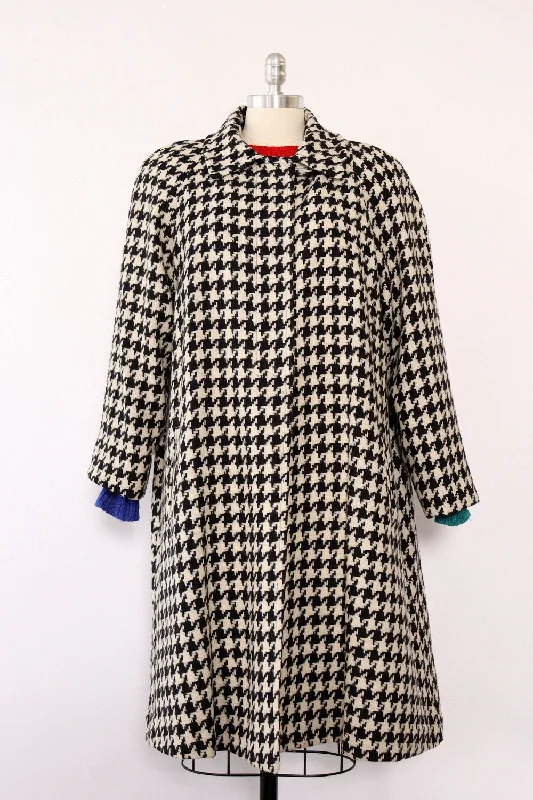 Donnybrook Houndstooth Swing Coat M/L Off-the-Shoulder Jacket Double-Breasted Coat Single-Breasted Coat