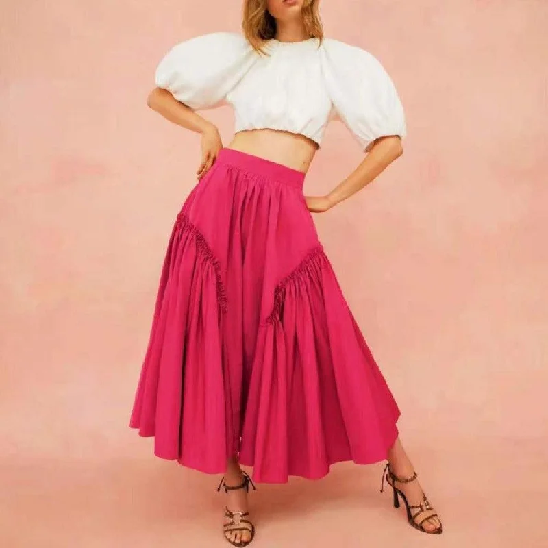 KittenAlarm - Dannie Puff Sleeve Crop Top & Maxi Length Pleated Skirt Set Anti-Shrink Durable Soft KittenAlarm - Dannie Puff Sleeve Crop Top & Maxi Length Pleated Skirt Set Anti-Shrink Durable Soft