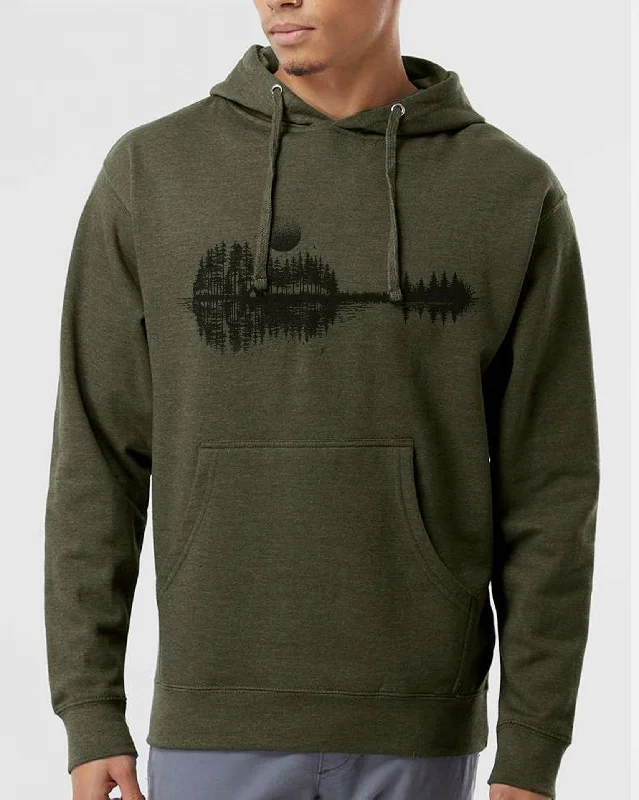 Unisex Nature Guitar Hoodie Hoodie with Hem Embroidery Detailed Premium