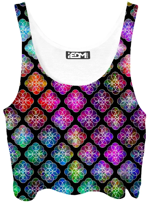 Rings of Color Pattern Crop Top Zippered Front Buttoned Front Snap Front