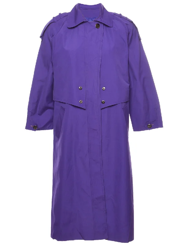 Purple Single Breasted Trench Coat - L Striped Polka Dot Floral