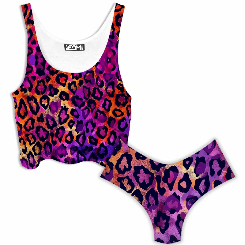 Neon Leopard Crop Top and Booty Shorts Combo Fleece Fabric Down Fabric Feather Fabric Neon Leopard Crop Top and Booty Shorts Combo Fleece Fabric Down Fabric Feather Fabric
