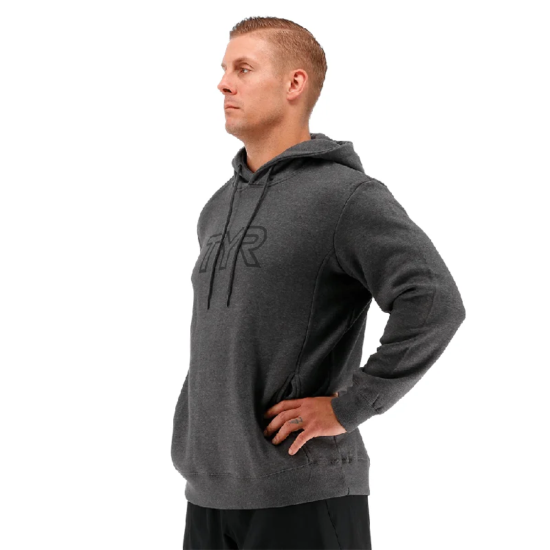 TYR Unisex Big Outline Logo Hoodie Charcoal Heather/Black Hoodie with Distressed Vintage Worn TYR Unisex Big Outline Logo Hoodie Charcoal Heather/Black Hoodie with Distressed Vintage Worn