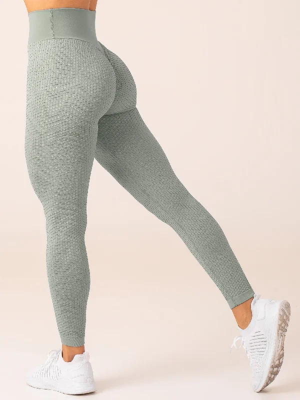 Honeycomb Scrunch Seamless Leggings - Sage Stylish Side-Stripe Leggings