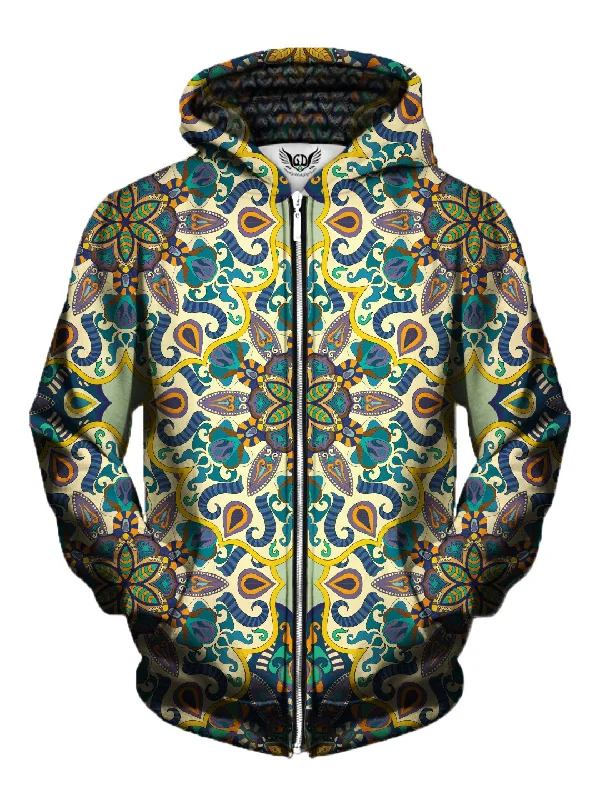 Boho Chique Retro Pastel Mandala Zip-Up Hoodie Hoodie with Earth Tones Natural Calm