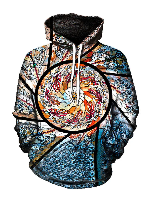 Stained Glass Pullover Hoodie Hoodie with Button Placket Classic Preppy