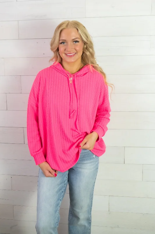 Blumin LS Hoodie-Neon Fuchsia Hoodie with Illustration Artistic Creative