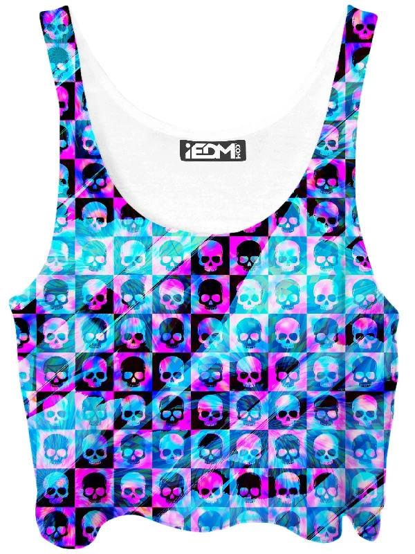 Skull Fam Blue Crop Top Collared Crew Neck Turtle Neck
