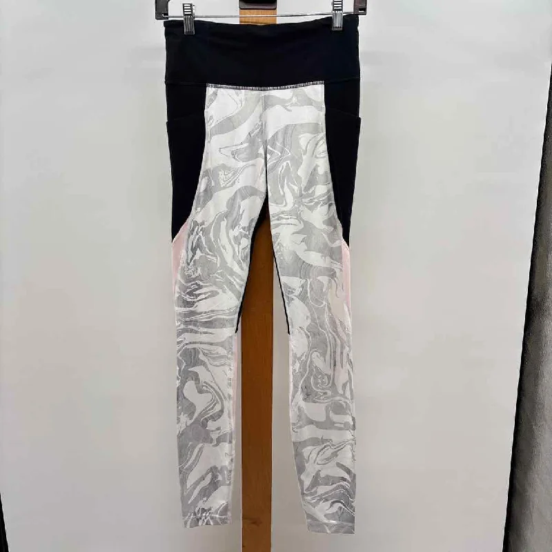 Athleta Women's Size ST Black Abstract Leggings Elegant Printed Leggings with Pockets